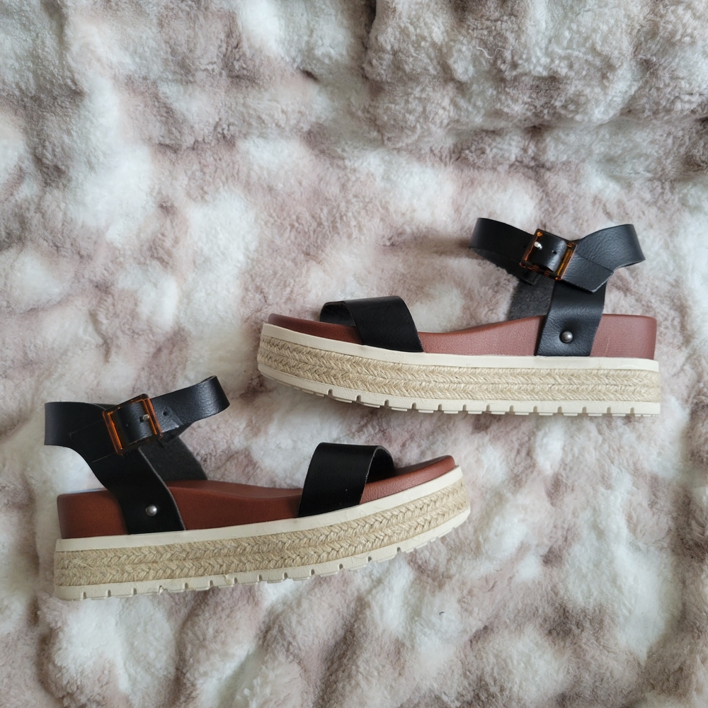 MIA Kiera Black and Brown Women's Platform Espadrille Sandals Size 7.5